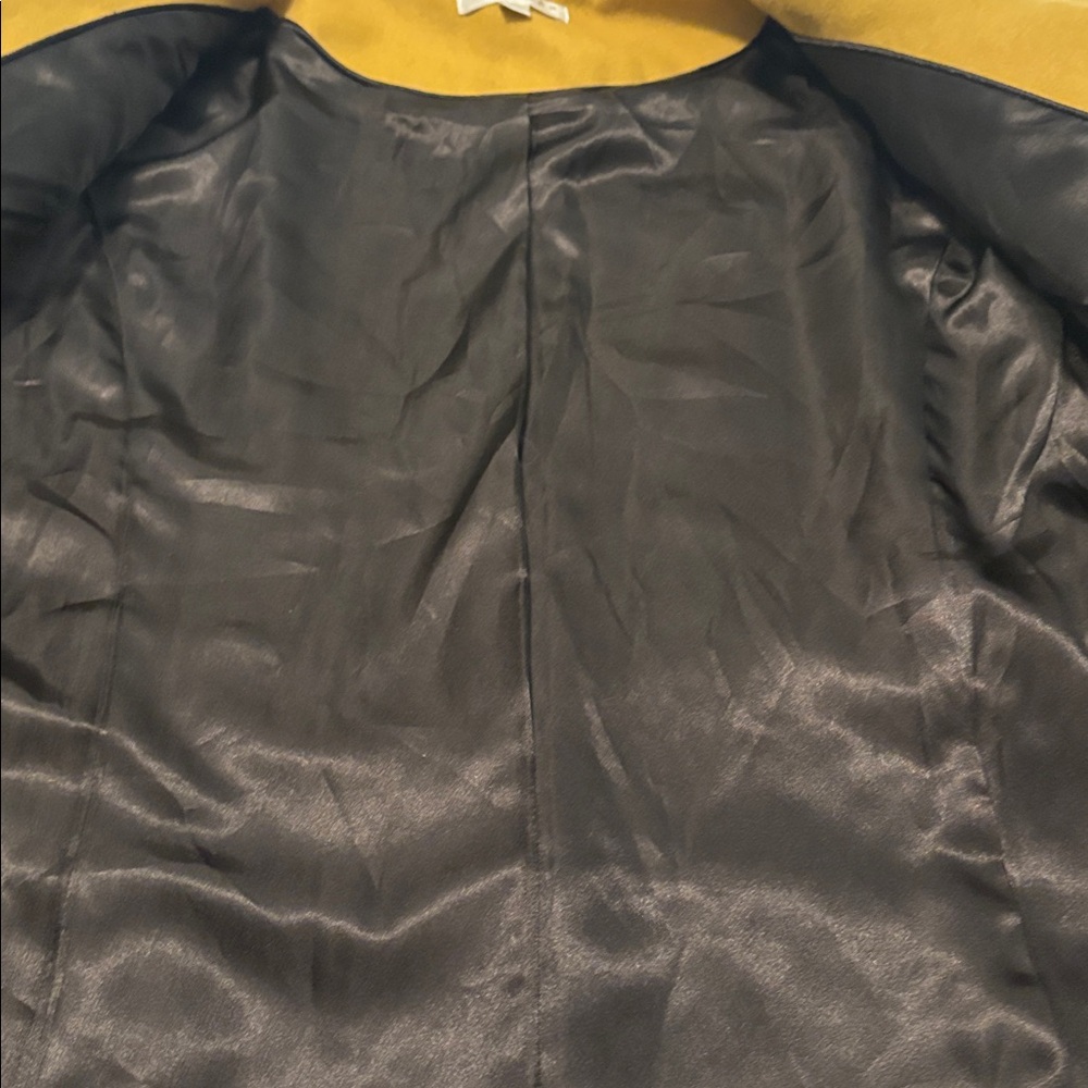 VTG Kenar Mustard cropped Trench Coat felt crossover wool blend SZ L belted - Picture 7 of 15